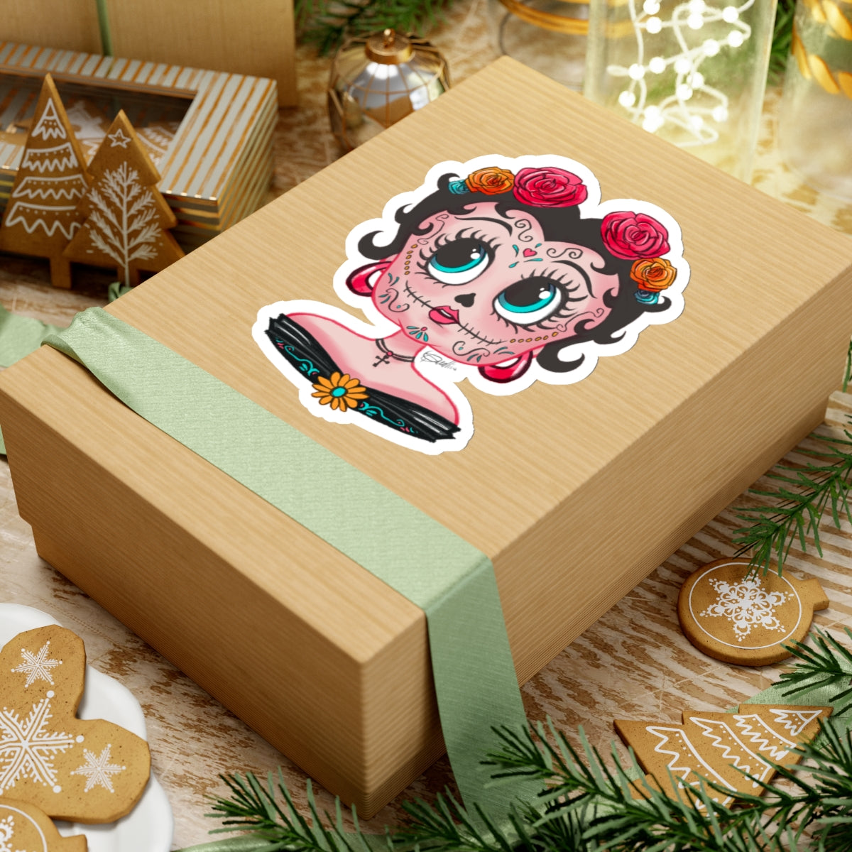 Betty Boop Dia de los Muertos Floral Kiss-Cut Stickers