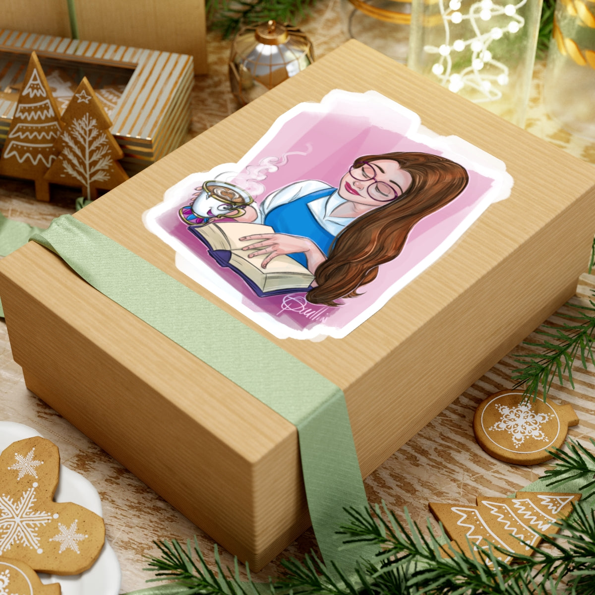 Belle Reading with Chip Kiss-Cut Stickers