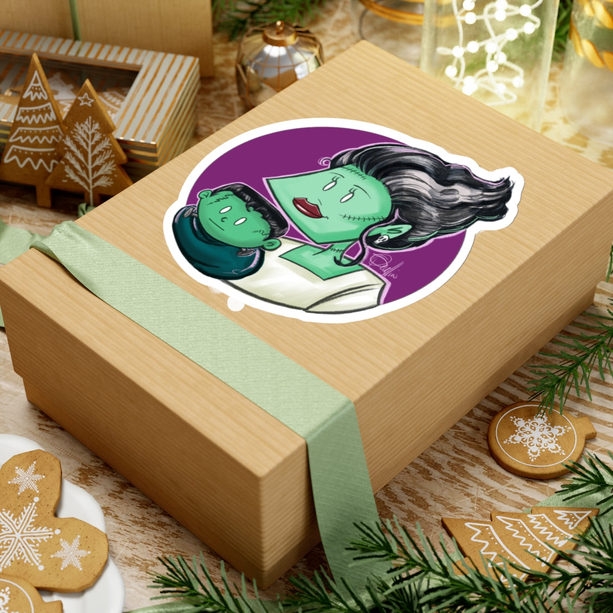 Bride of Frankenstein & Monster Baby Kiss-Cut Stickers