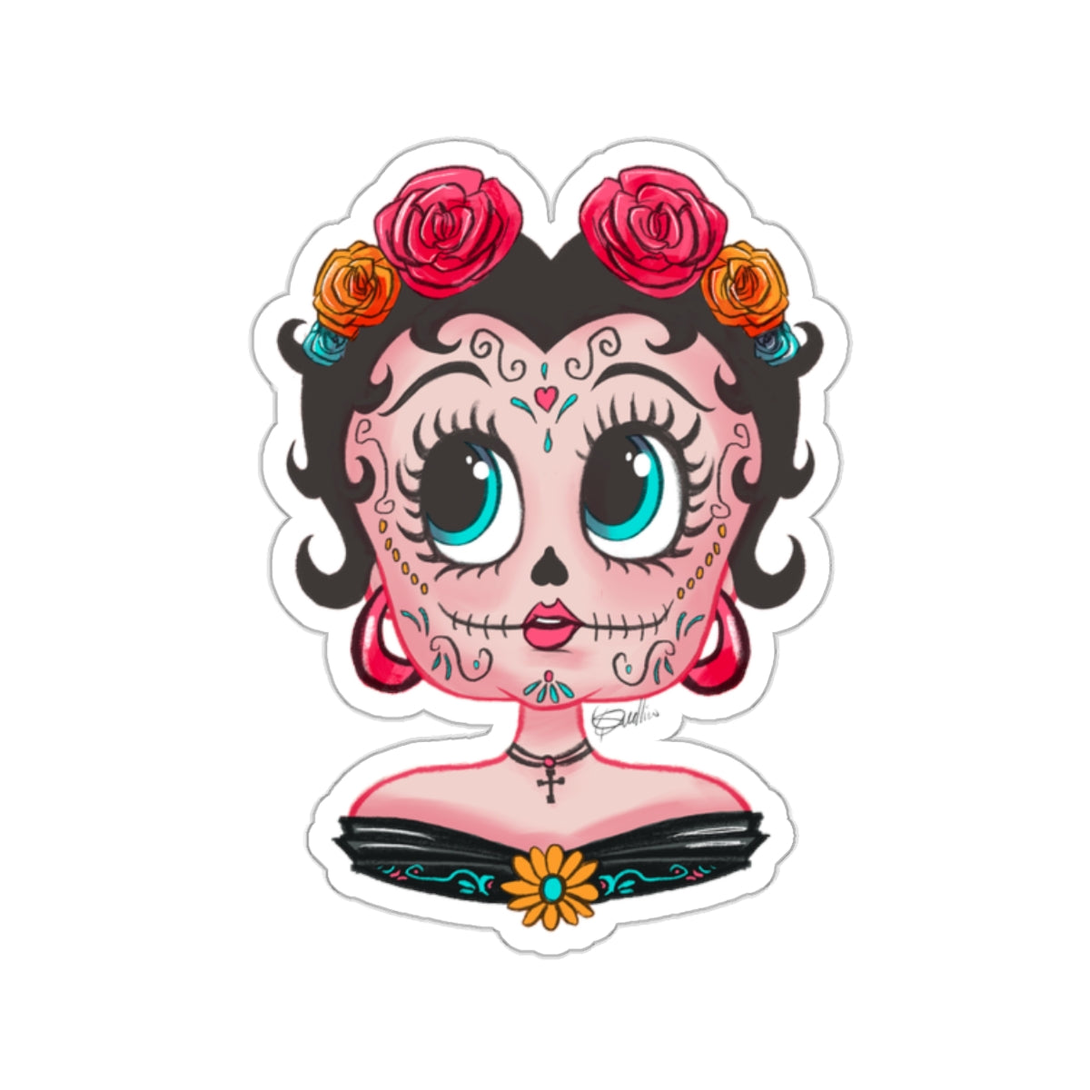 Betty Boop Dia de los Muertos Floral Kiss-Cut Stickers