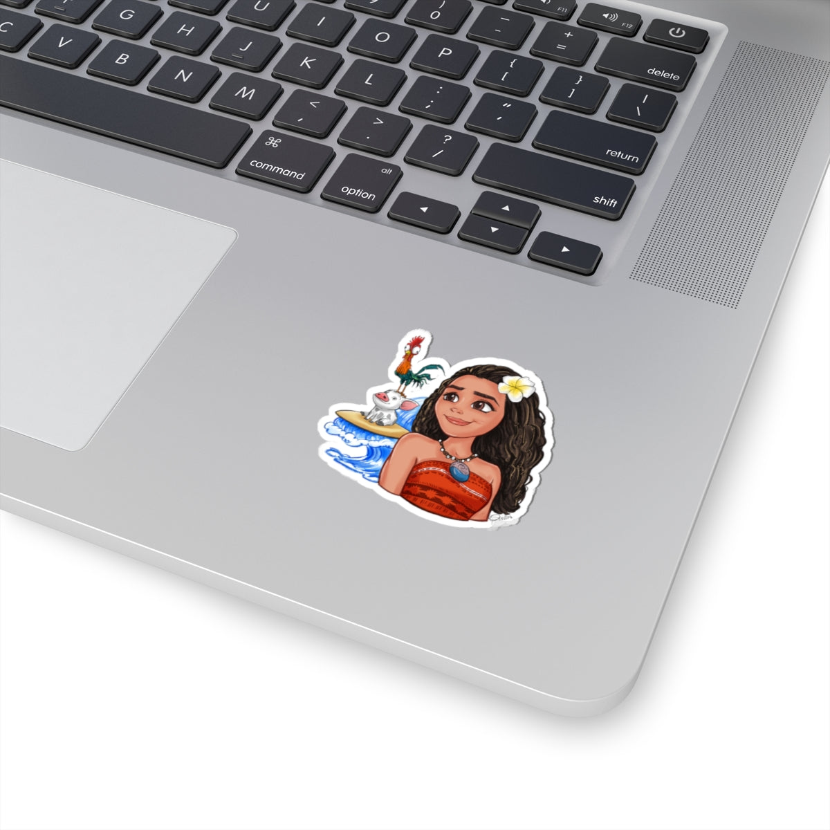 Moana, Hei Hei, and Pua on a Surfboard Sticker
