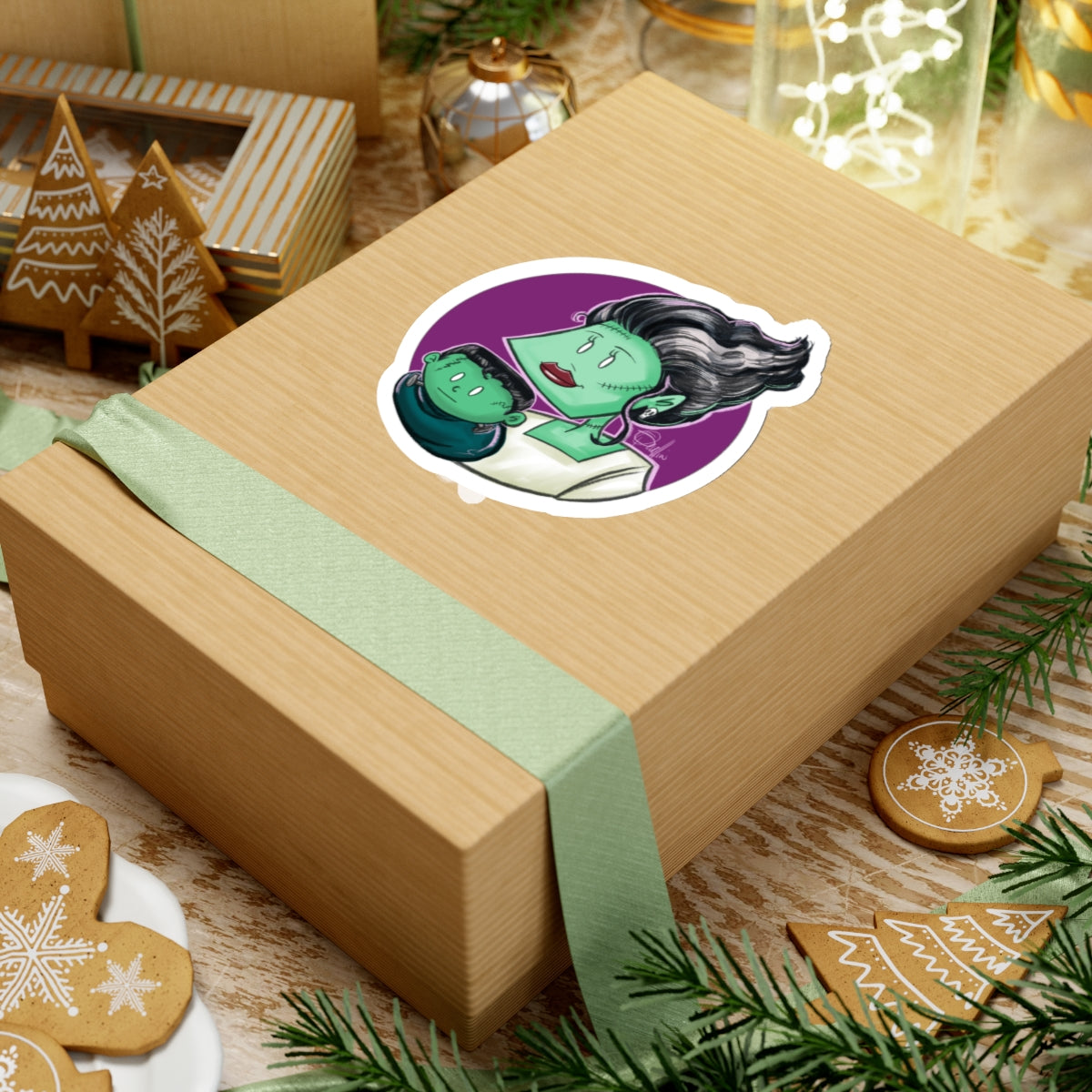 Bride of Frankenstein & Monster Baby Kiss-Cut Stickers