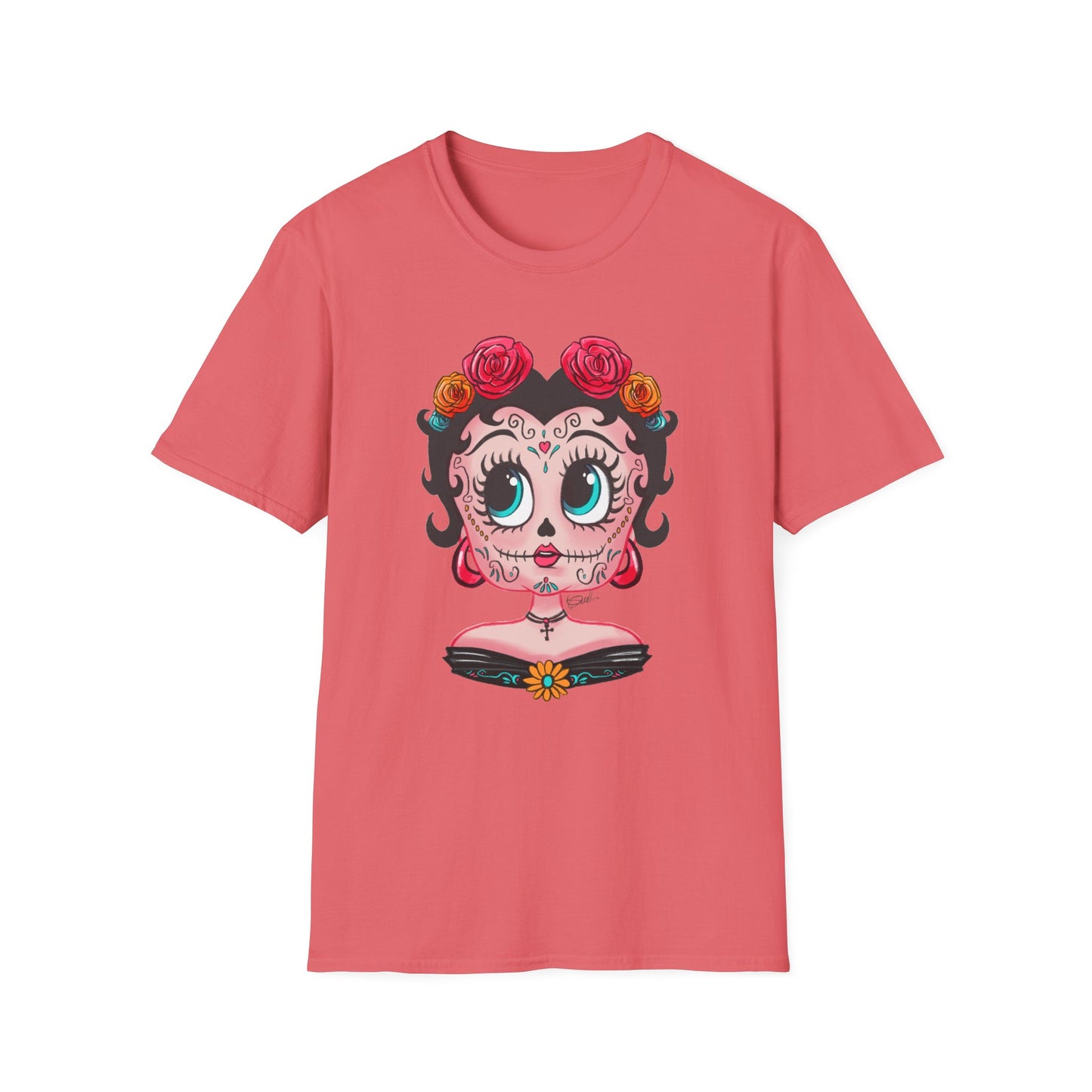 Betty Boop Dia de los Muertos Floral Skull T-Shirt