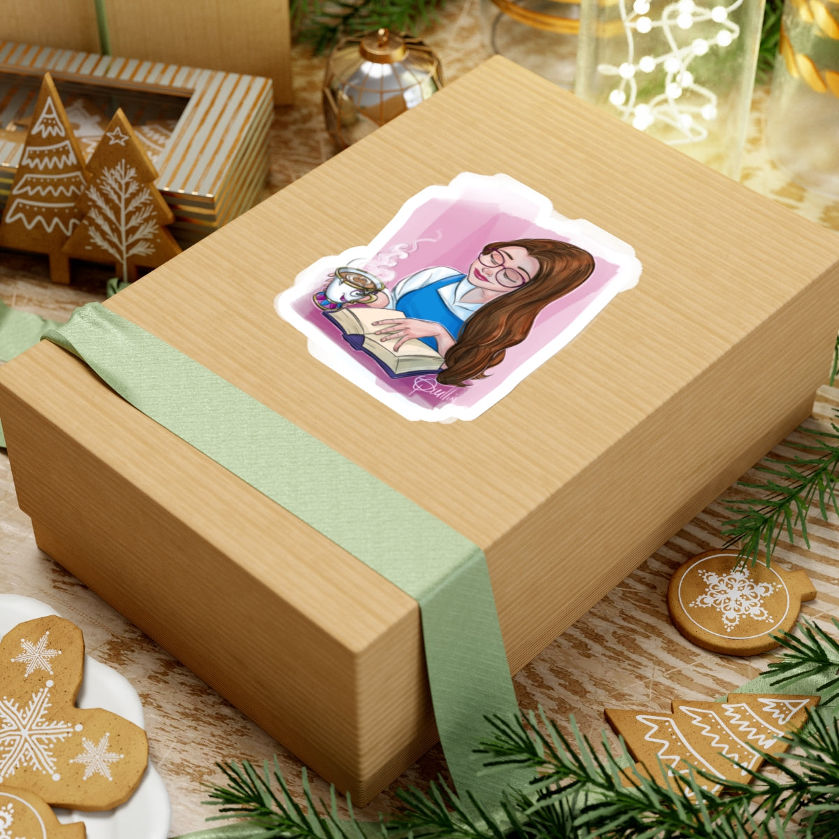 Belle Reading with Chip Kiss-Cut Stickers