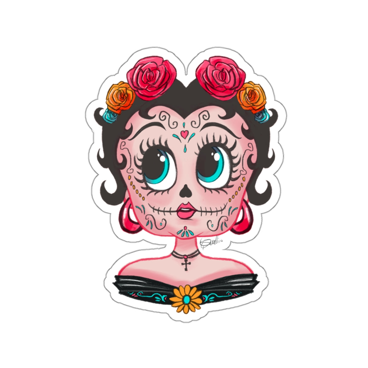 Betty Boop Dia de los Muertos Floral Kiss-Cut Stickers