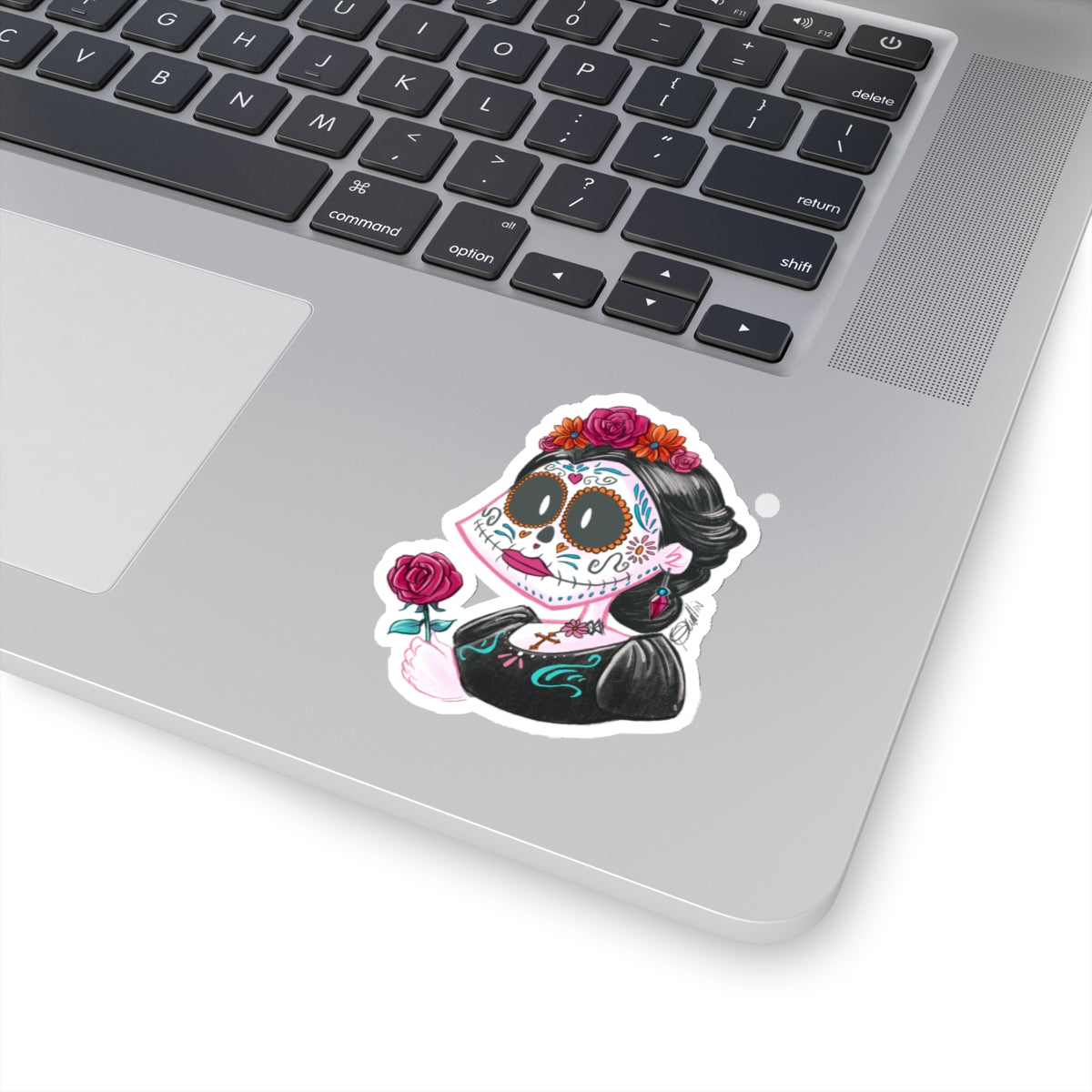 Floral Skull Girl Dia de los Muertos Kiss-Cut Stickers