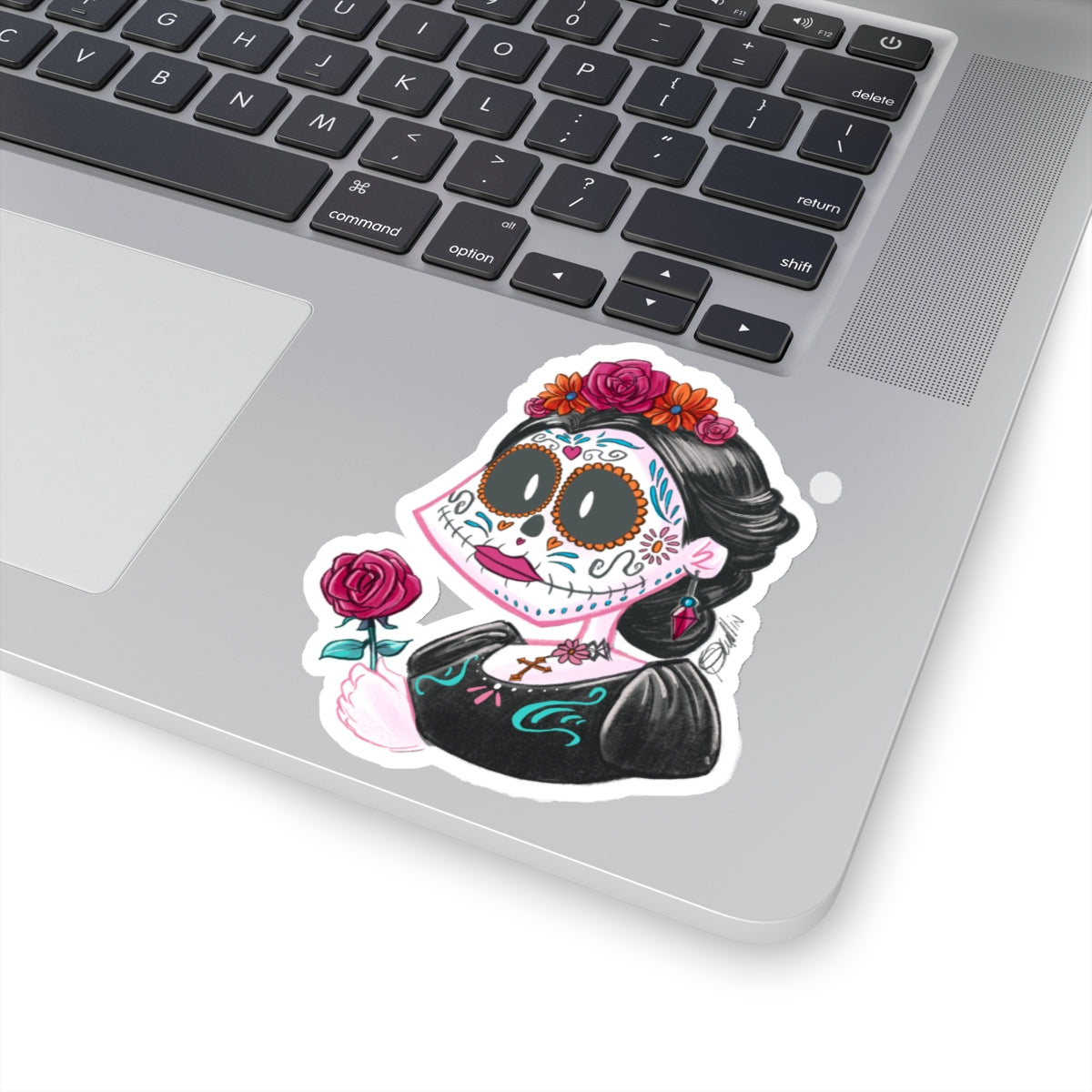 Floral Skull Girl Dia de los Muertos Kiss-Cut Stickers