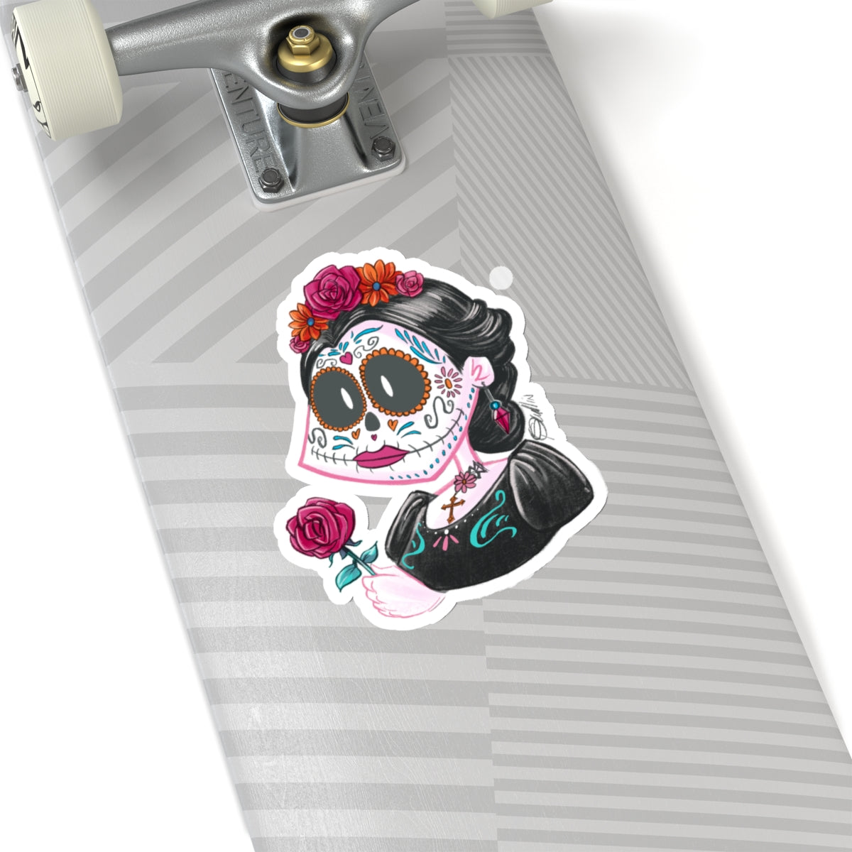 Floral Skull Girl Dia de los Muertos Kiss-Cut Stickers