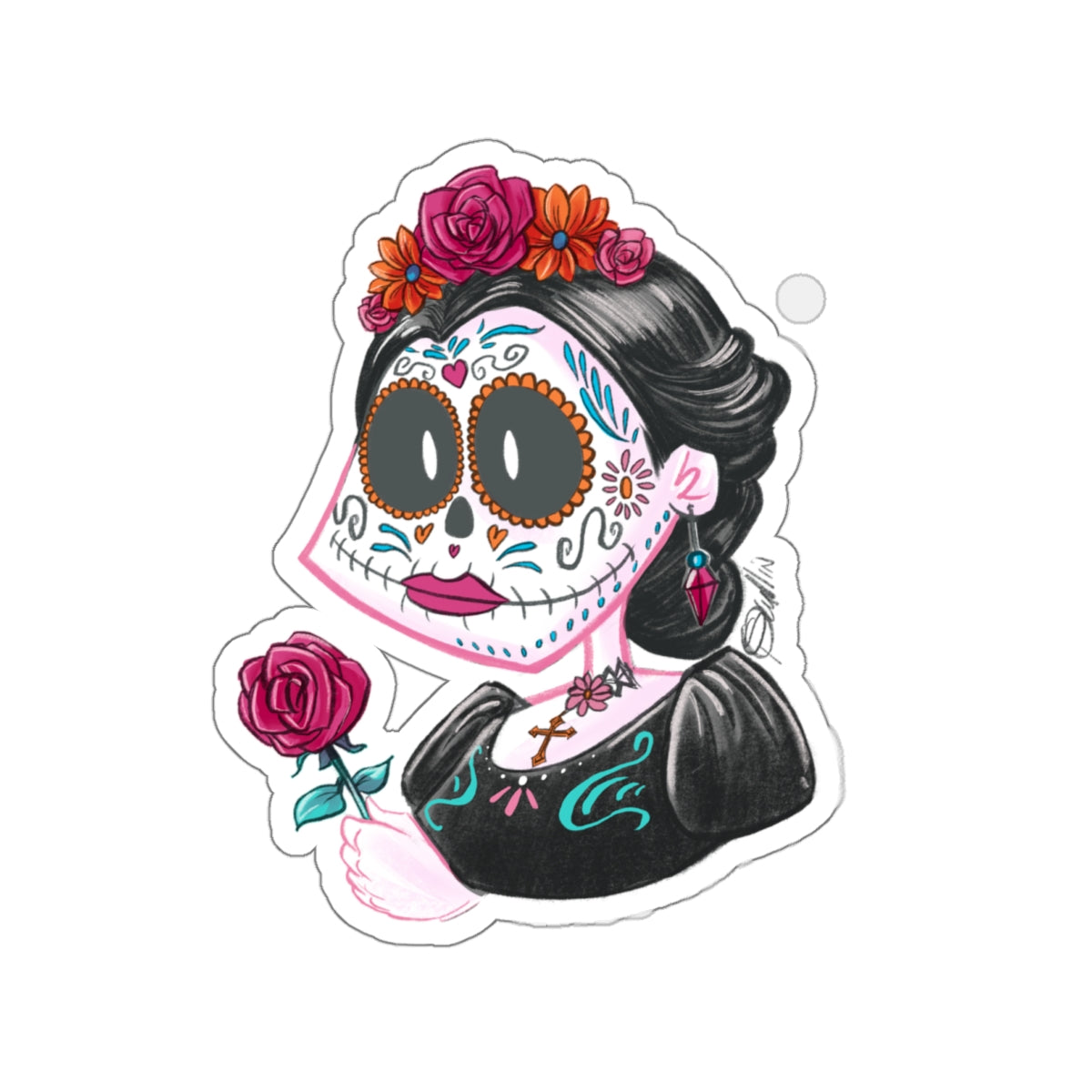 Floral Skull Girl Dia de los Muertos Kiss-Cut Stickers